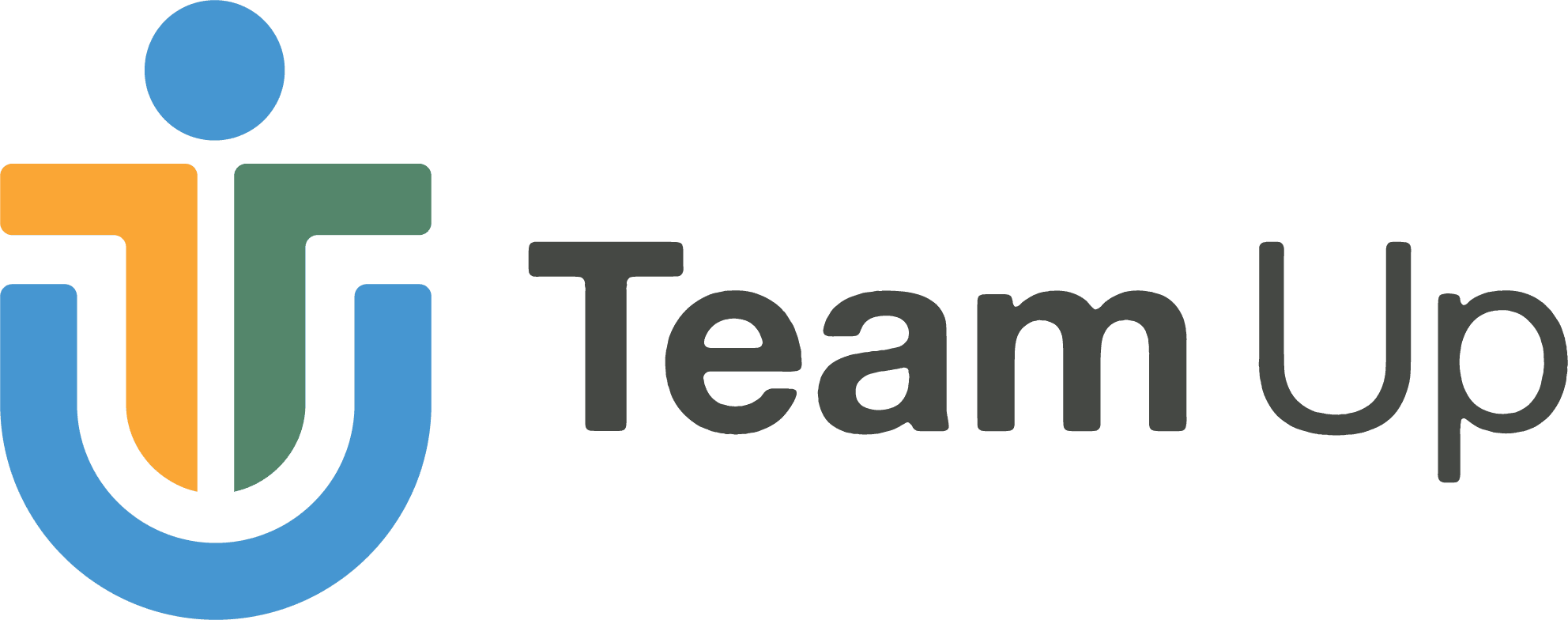 Team Up logo with colorful abstract design and black text.