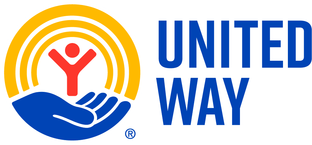 United Way logo featuring a hand holding a person surrounded by rainbow lines