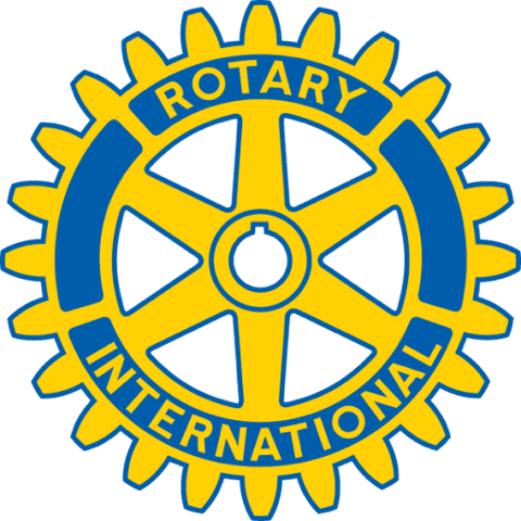 The Rotary International logo featuring a yellow gearwheel with blue accents and the words 'Rotary International'.