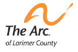 Logo of The Arc of Larimer County with an orange swoosh above the text
