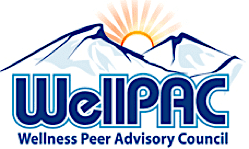 WellPAC logo with mountains and sun, text says Wellness Peer Advisory Council