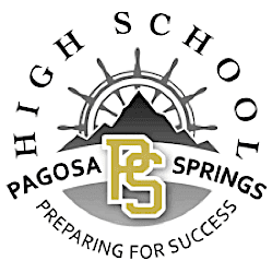 Logo of High School Pagosa Springs with a mountain and sunburst design, featuring the text 'Preparing for Success'.