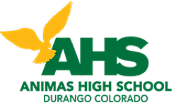 Logo of Animals High School in Durango, Colorado, featuring a yellow eagle and green text.