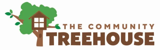Logo of a community organization called The Community Treehouse, featuring a tree with a brown house shape in the trunk, green leaves, and the organization's name.