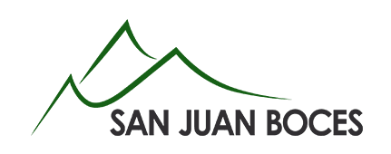 Logo with green mountain peaks and black text reading 'San Juan Boces'