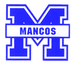 A blue varsity-style letter 'M' with the word 'MANGOS' across it.