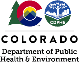 Logos of the Colorado Department of Public Health & Environment and Colorado state government.