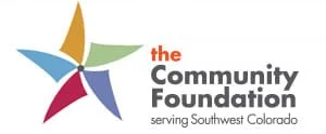 Logo of The Community Foundation serving Southwest Colorado, featuring a stylized pinwheel with multi-colored blades.