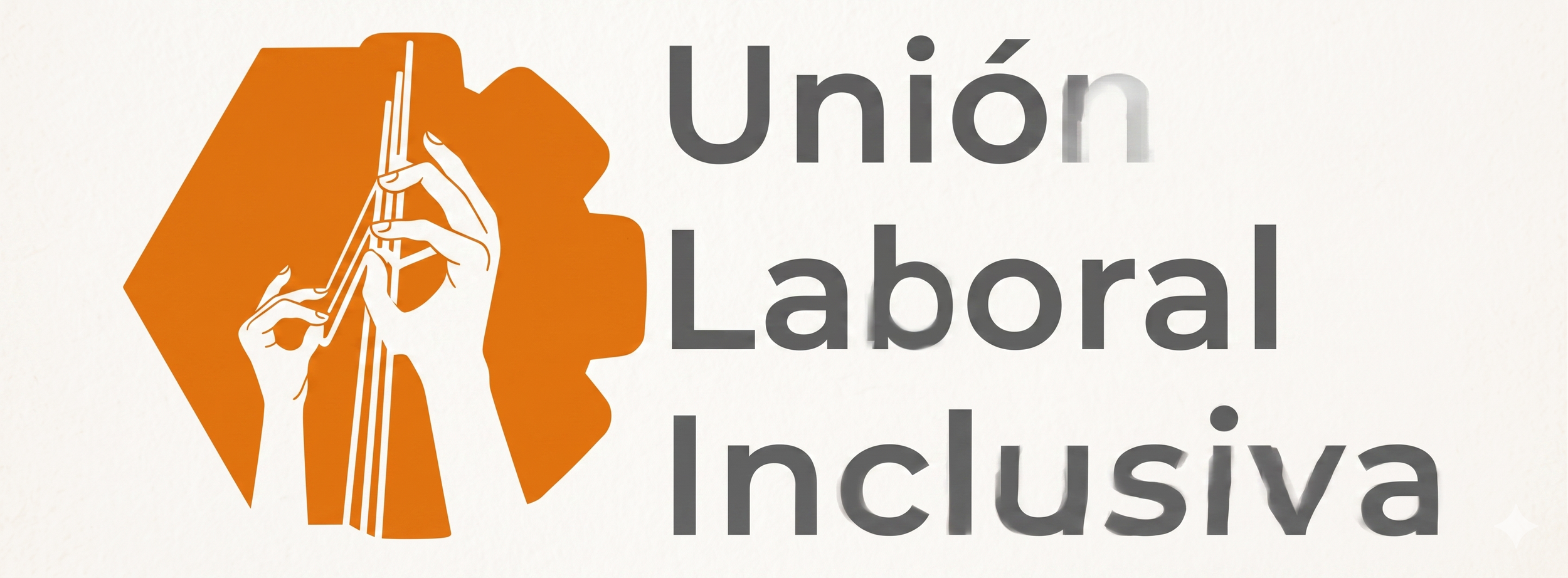 Logotipo con manos tocando una flauta y texto que dice 'Unión Laboral Inclusiva' en colores naranja y gris.