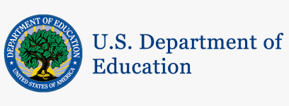 U.S. Department of Education logo, featuring a tree with green leaves inside a blue circle with white text.