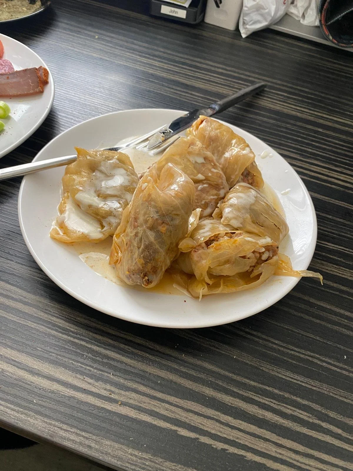 Delicious meal, possibly the best of the trip!  Sort of grape leaves style using fermented cabbage instead of grape leaves to wrap freshly cased spicy sausage with a milky cheese dressing (thanks, Ljuboslava)