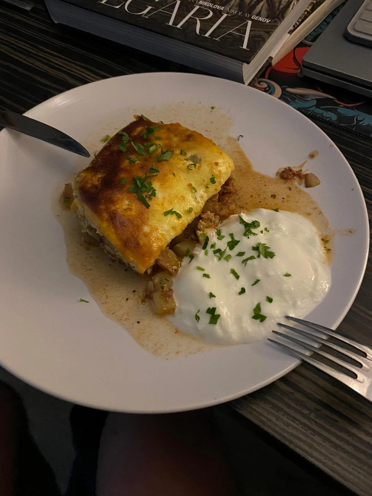 Frank's girlfriend - what a chef- meat casserole with egg and Bulgarian yogurt.  Delicious!