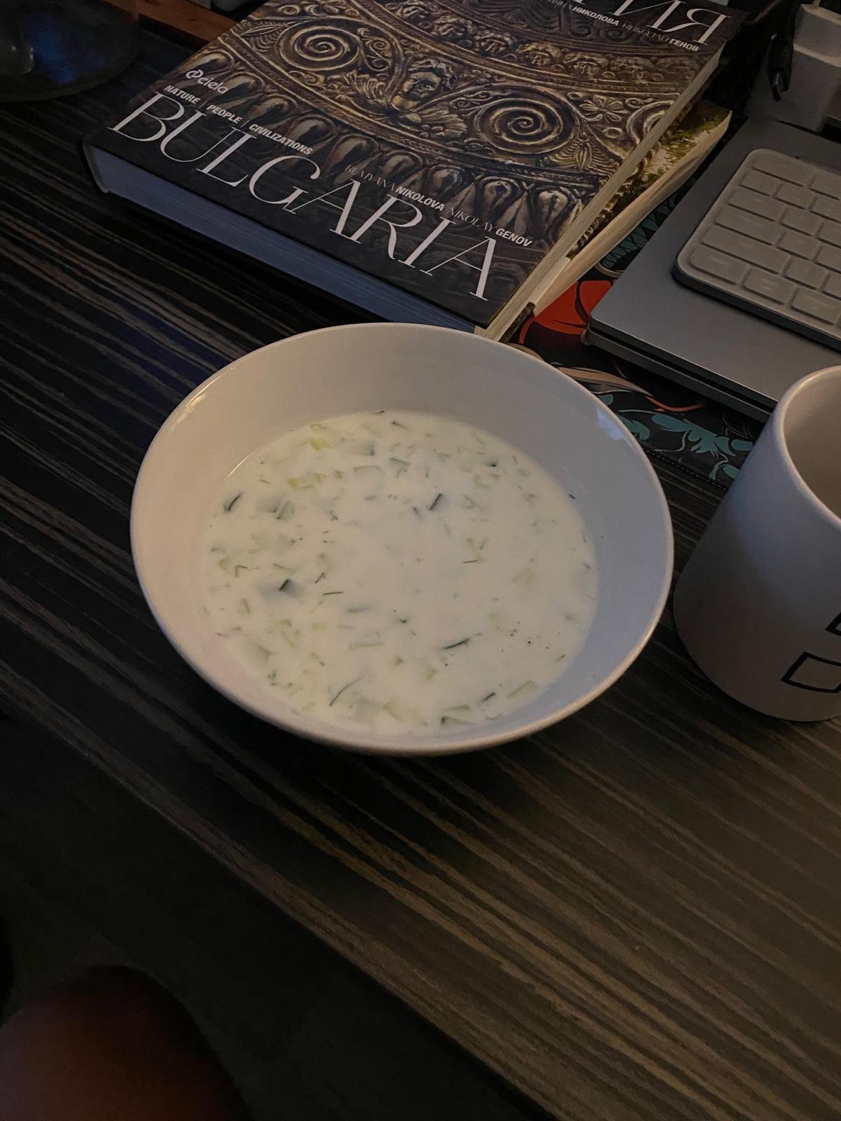 Frank’s lovely girlfriend, Ljuboslava, made lovely food while they hosted me.  This is a local cold soup, kind of tastes like tzatziki sauce but more cucmbery and fresh