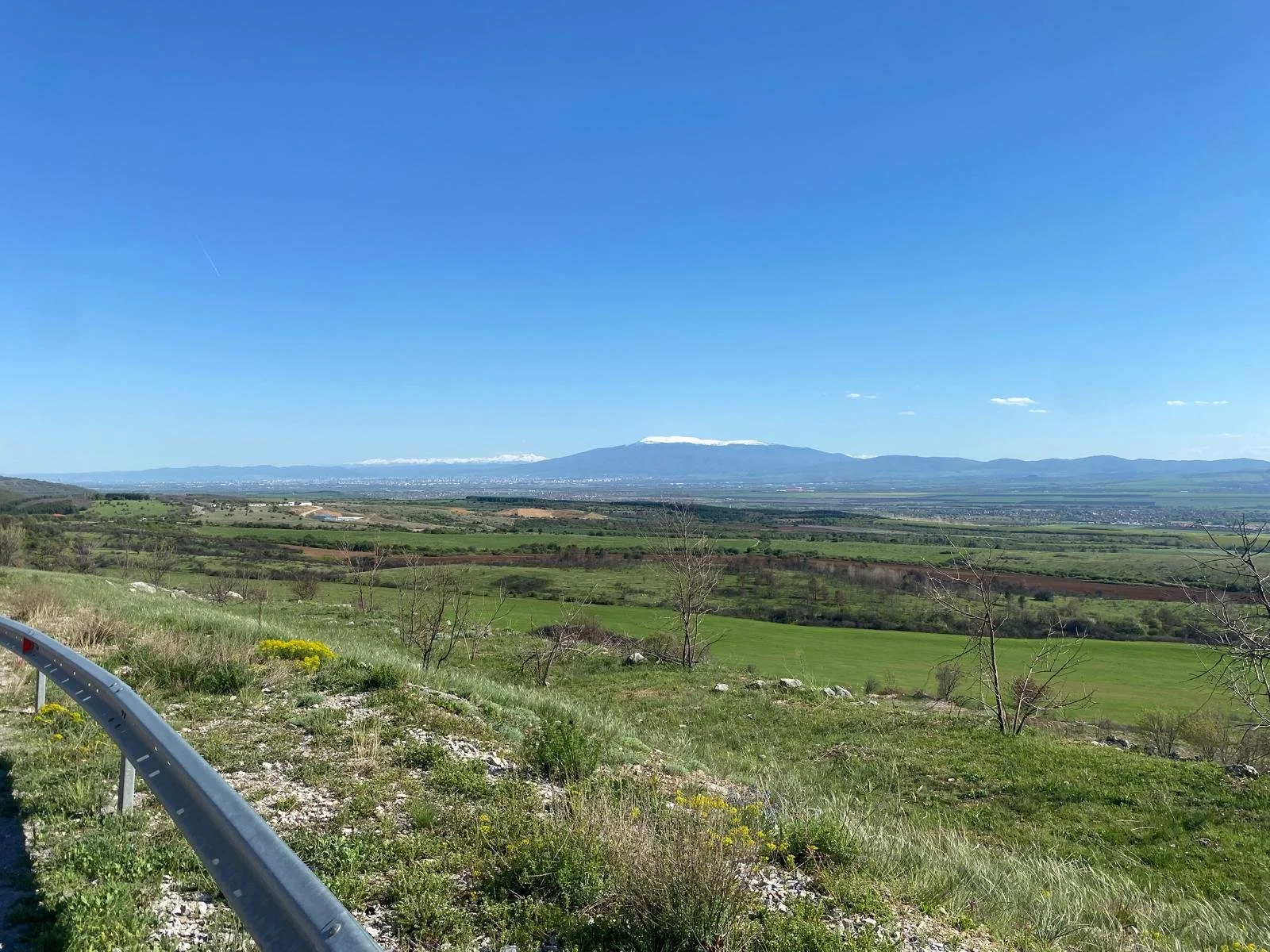 View of Sofia preceding the sketchy descent on the windy highway shoulder