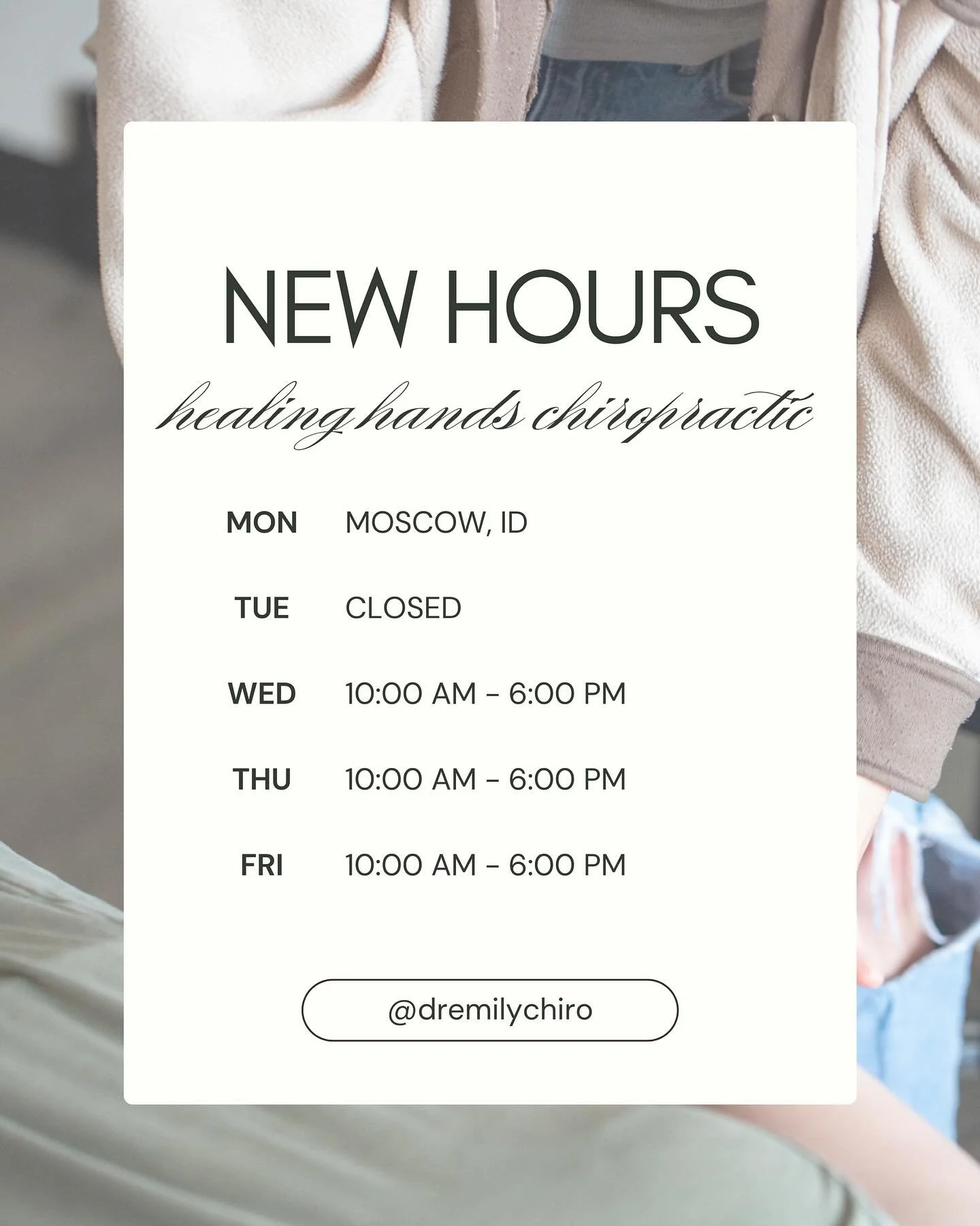 Healing Hands Chiropractic has more availability! We have decided to open up Thursdays to further expand our practice to others! ✨🤍