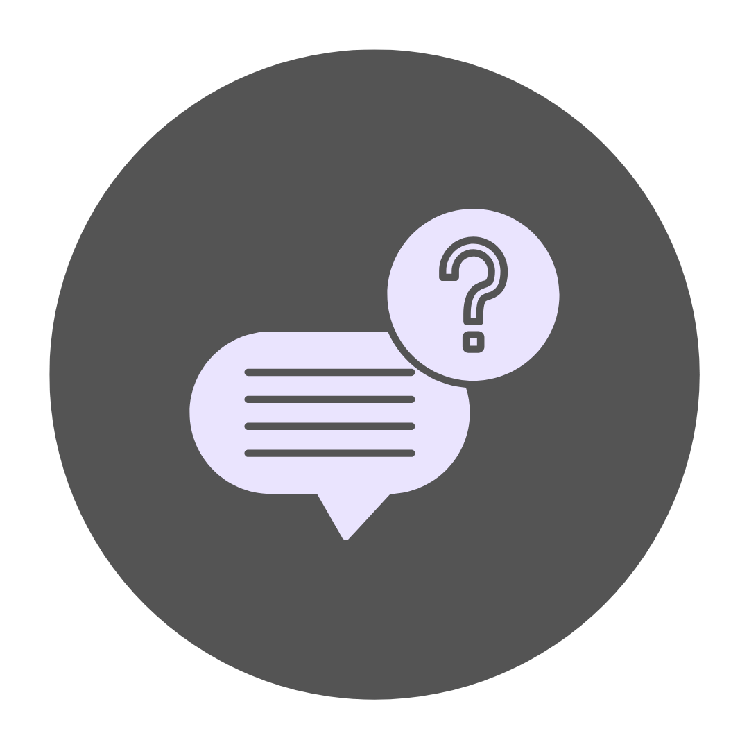 Speech bubble and question mark icons representing communication or inquiry.