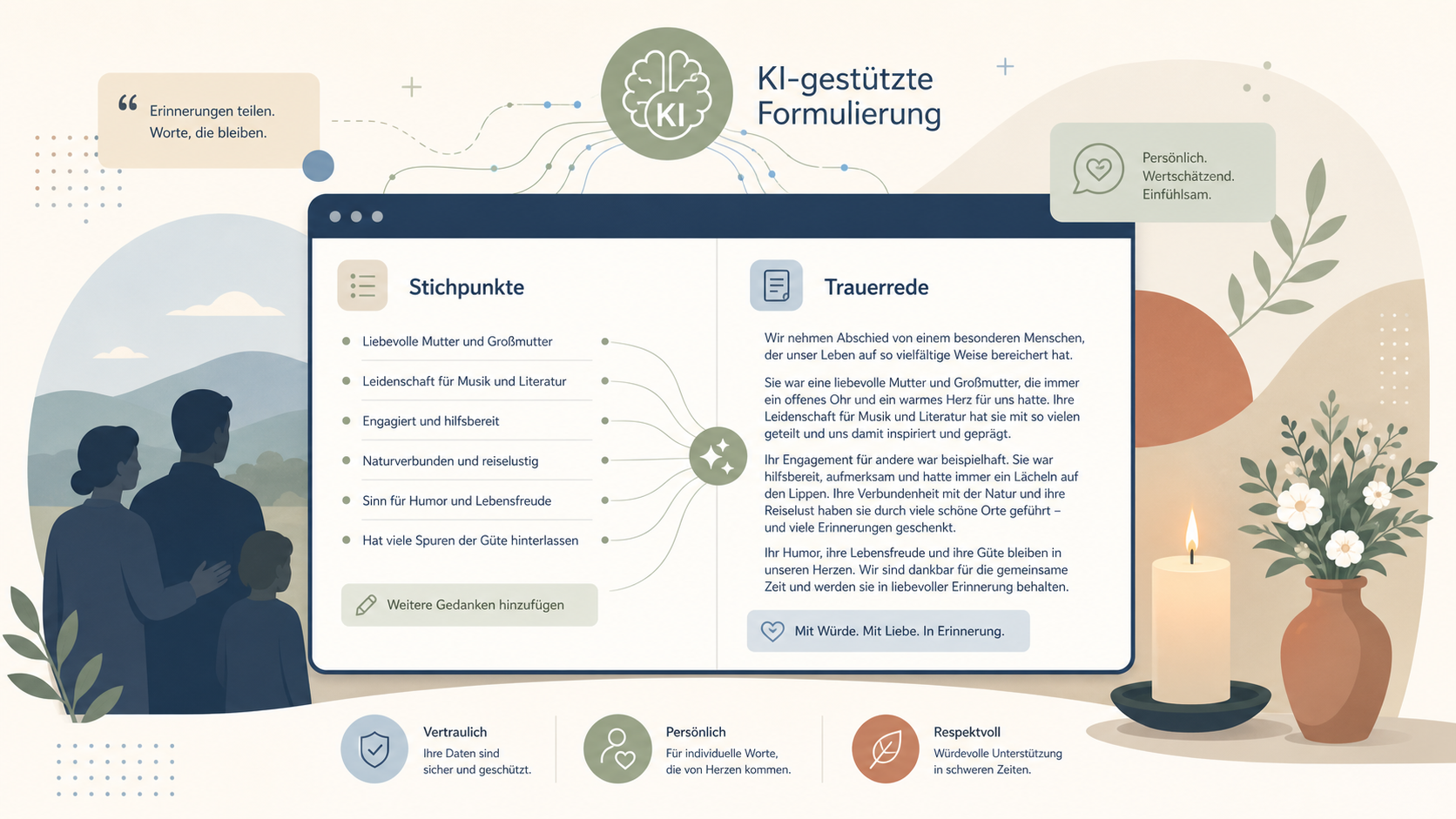 KI gestützte Formulierung für Trauerrede in der Bestattungsbranche