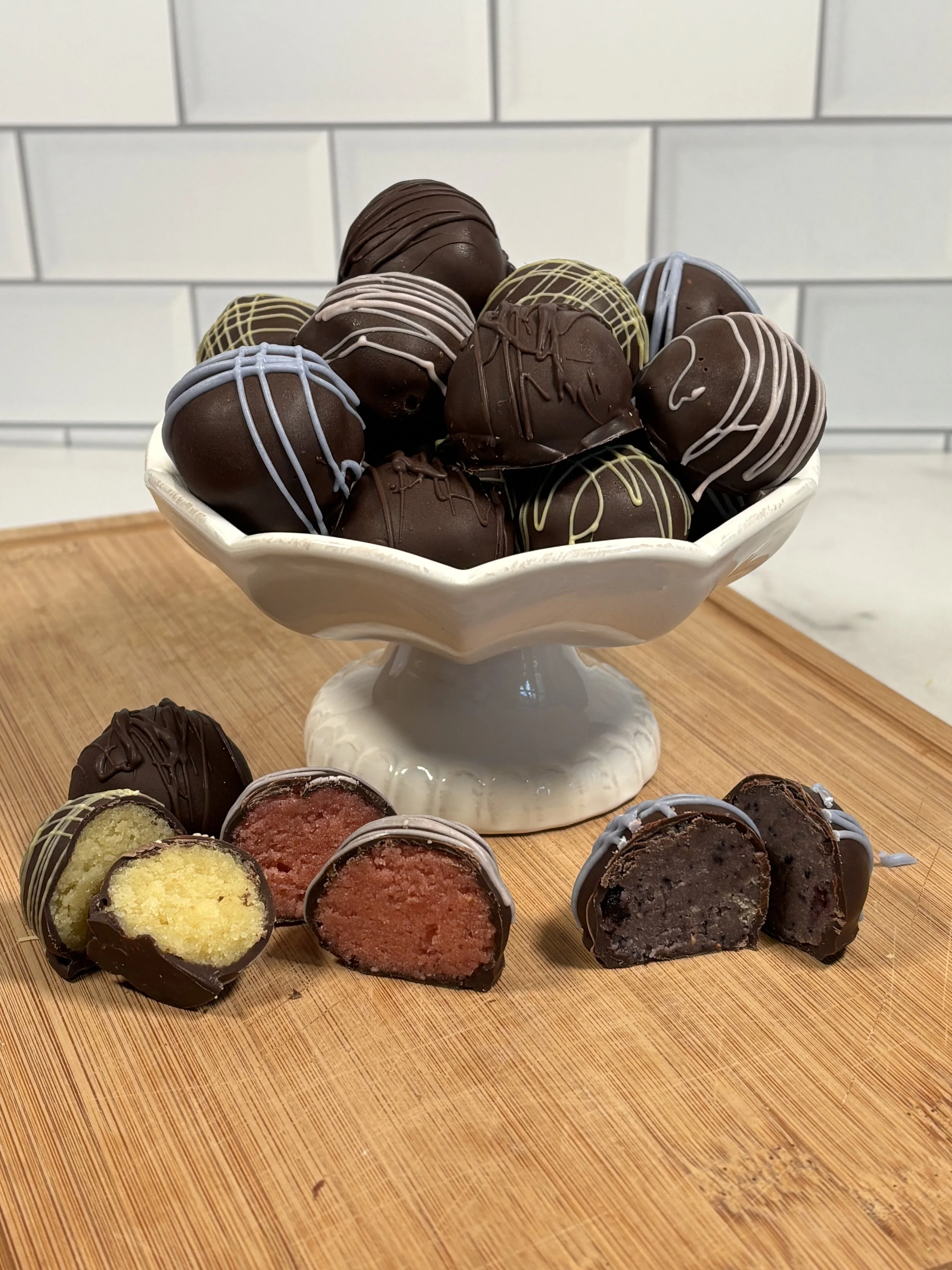 Cakeballs in a serving bowl from Mary's Bakehouse
