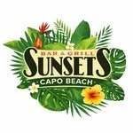 Logo for Bare Grill Sunsets in Cape Beach with tropical leaves and a yellow hibiscus flower.