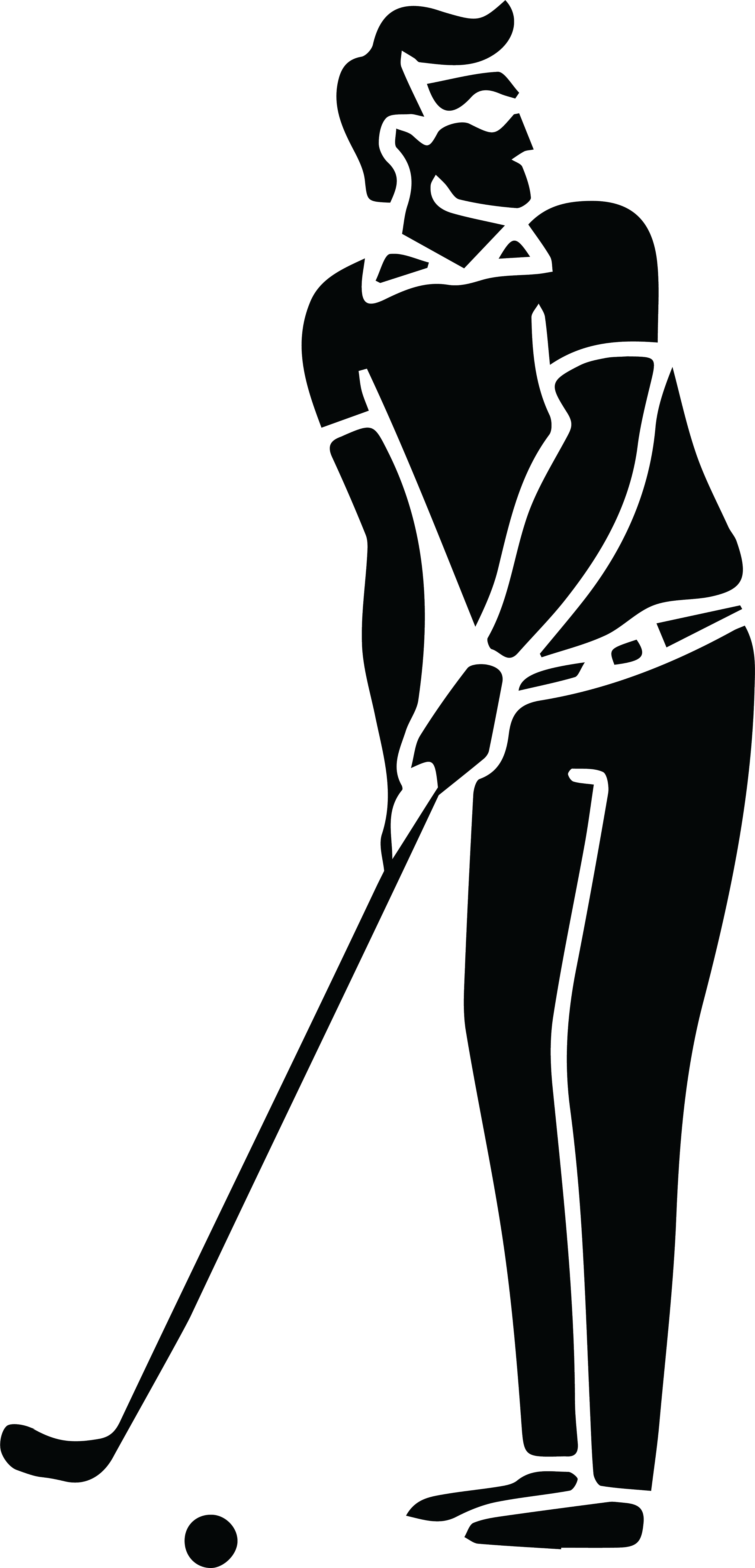 Line drawing of a person playing golf, preparing to swing a golf club.