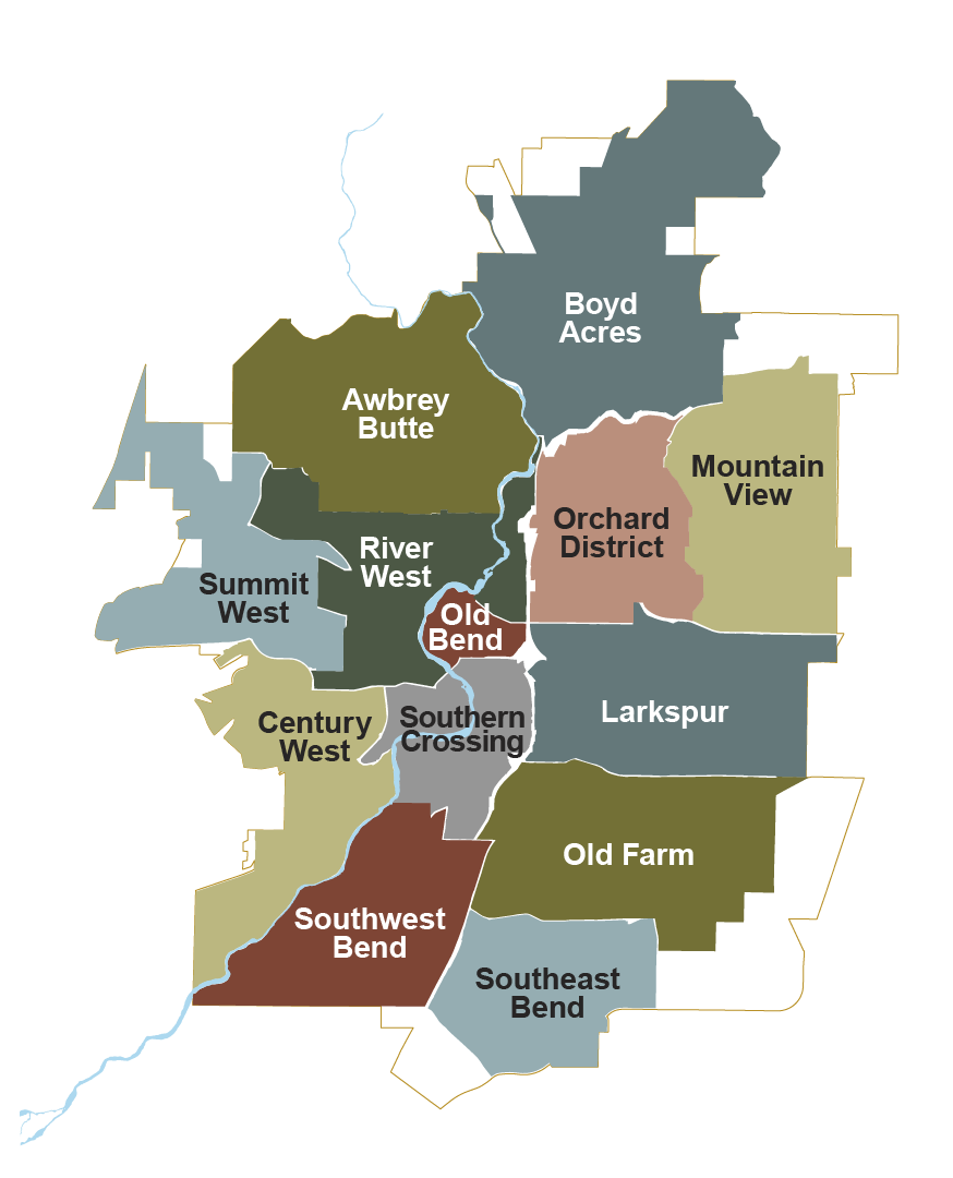 Map of Bend, Oregon neighborhoods.