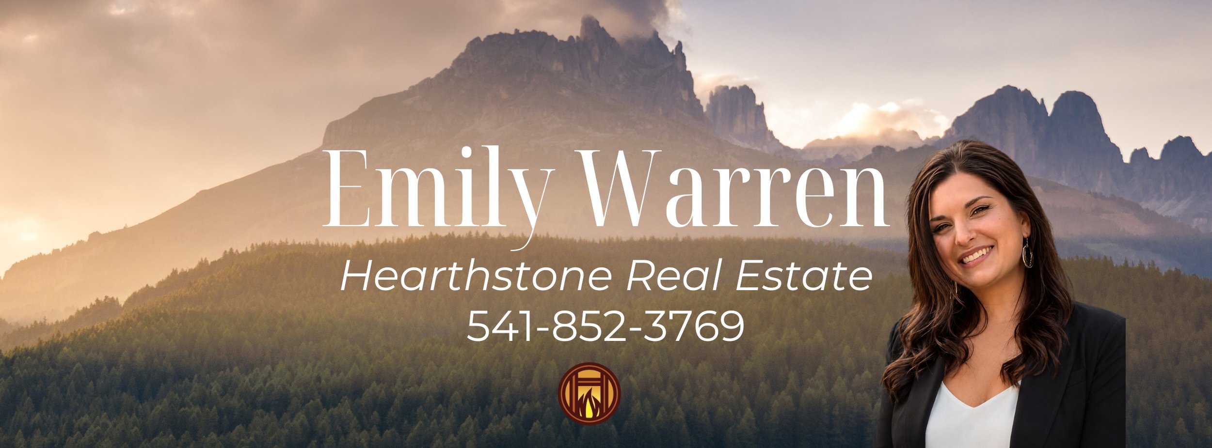 Emily Warren, Licensed REALTOR® standing outdoors in a recreation of a Central Oregon background.