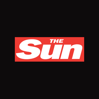 The Sun newspaper logo with white text on a red background, surrounded by a black background.