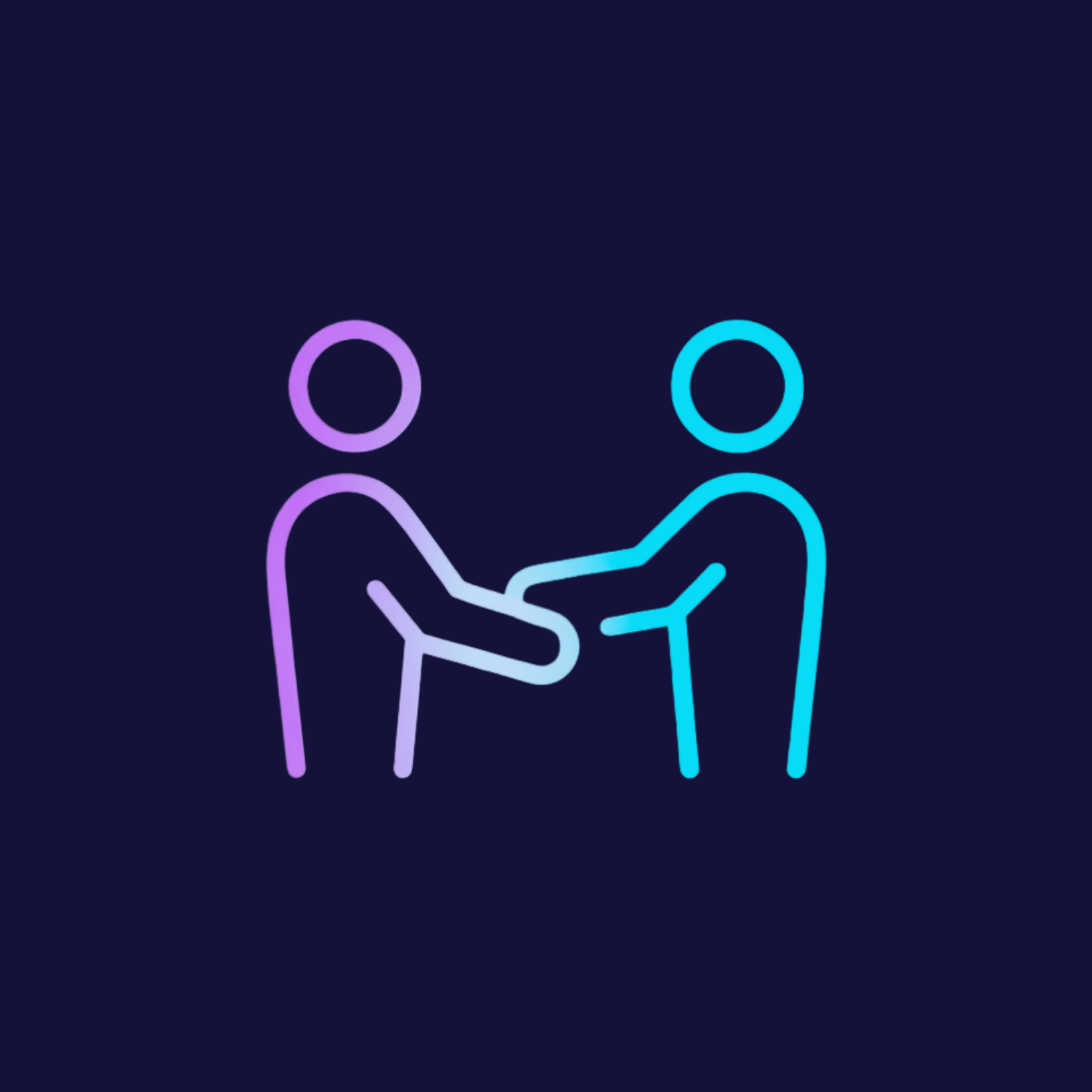 Neon outline of two people shaking hands on a dark background.