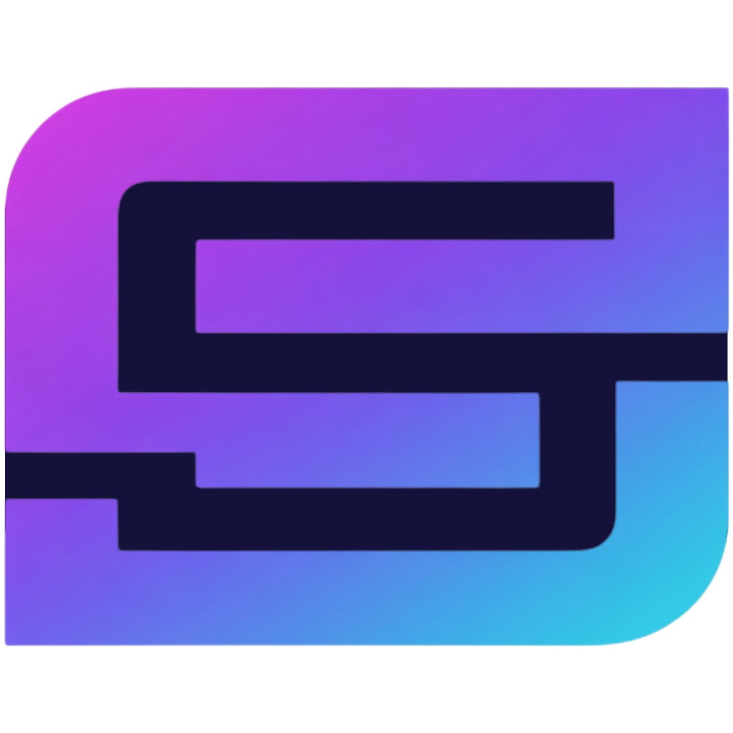 Abstract icon with black outline of a file folder on a gradient background transitioning from purple to blue.