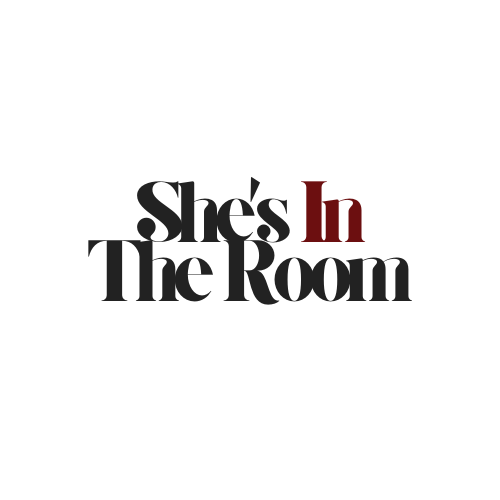 Text that reads 'She's In The Room' with 'In' highlighted in red.