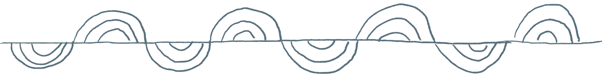 Line drawing of a sinusoidal wave pattern with turned peaks and troughs.