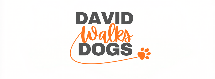 Text graphic that reads 'David walks dogs' with a paw print icon.