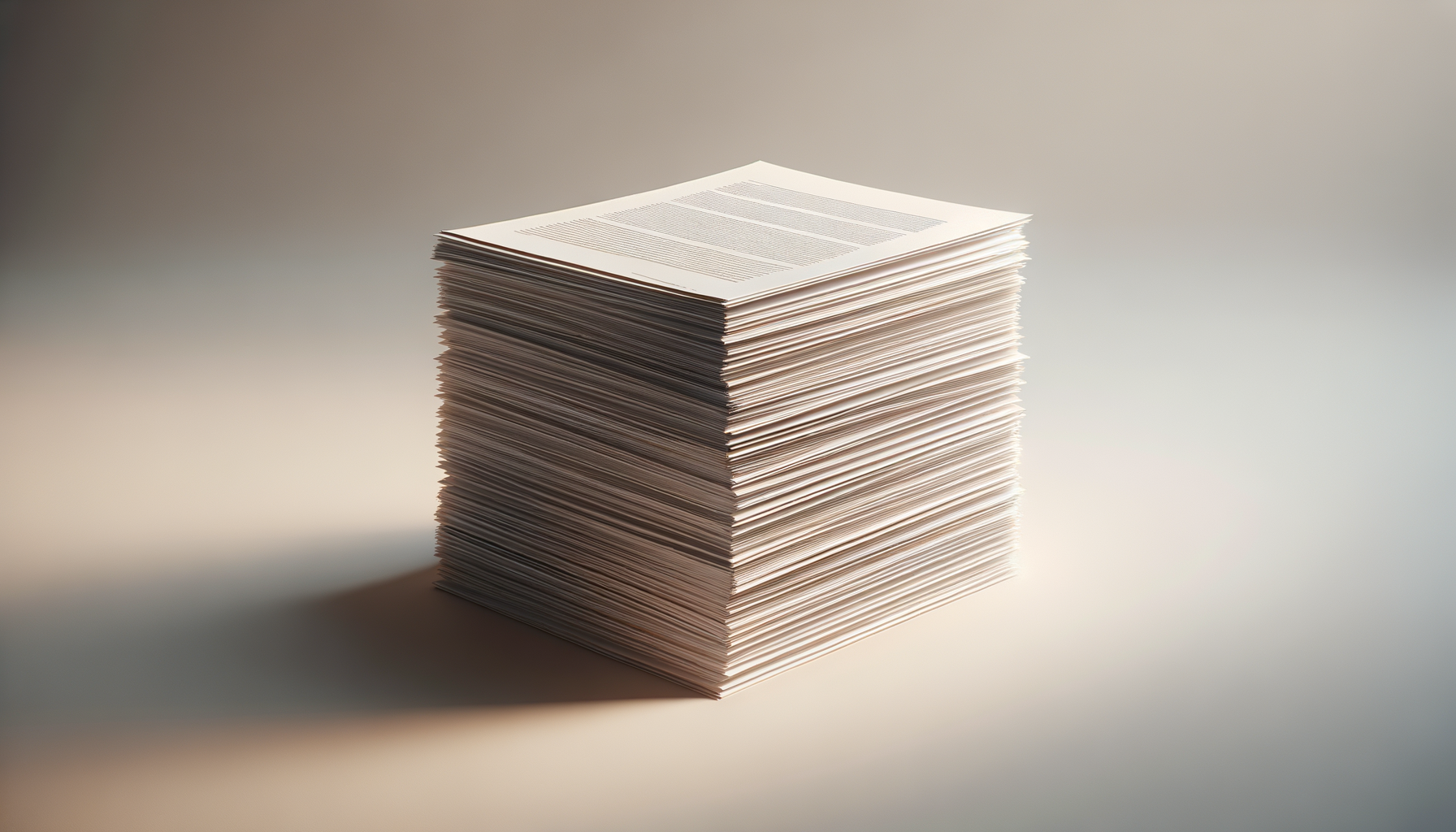 A large stack of printed paper sheets on a plain background.