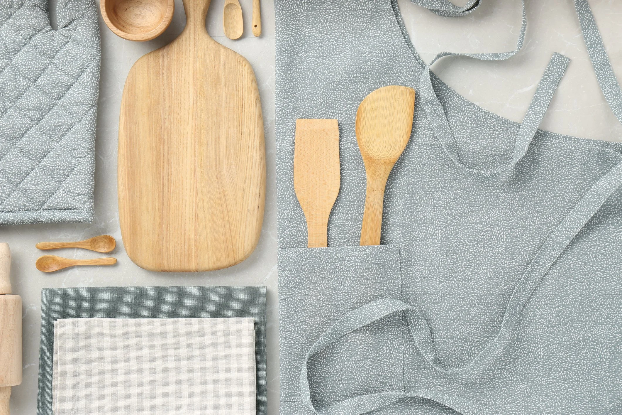 simple kitchen tools and apron for beginner home cooking