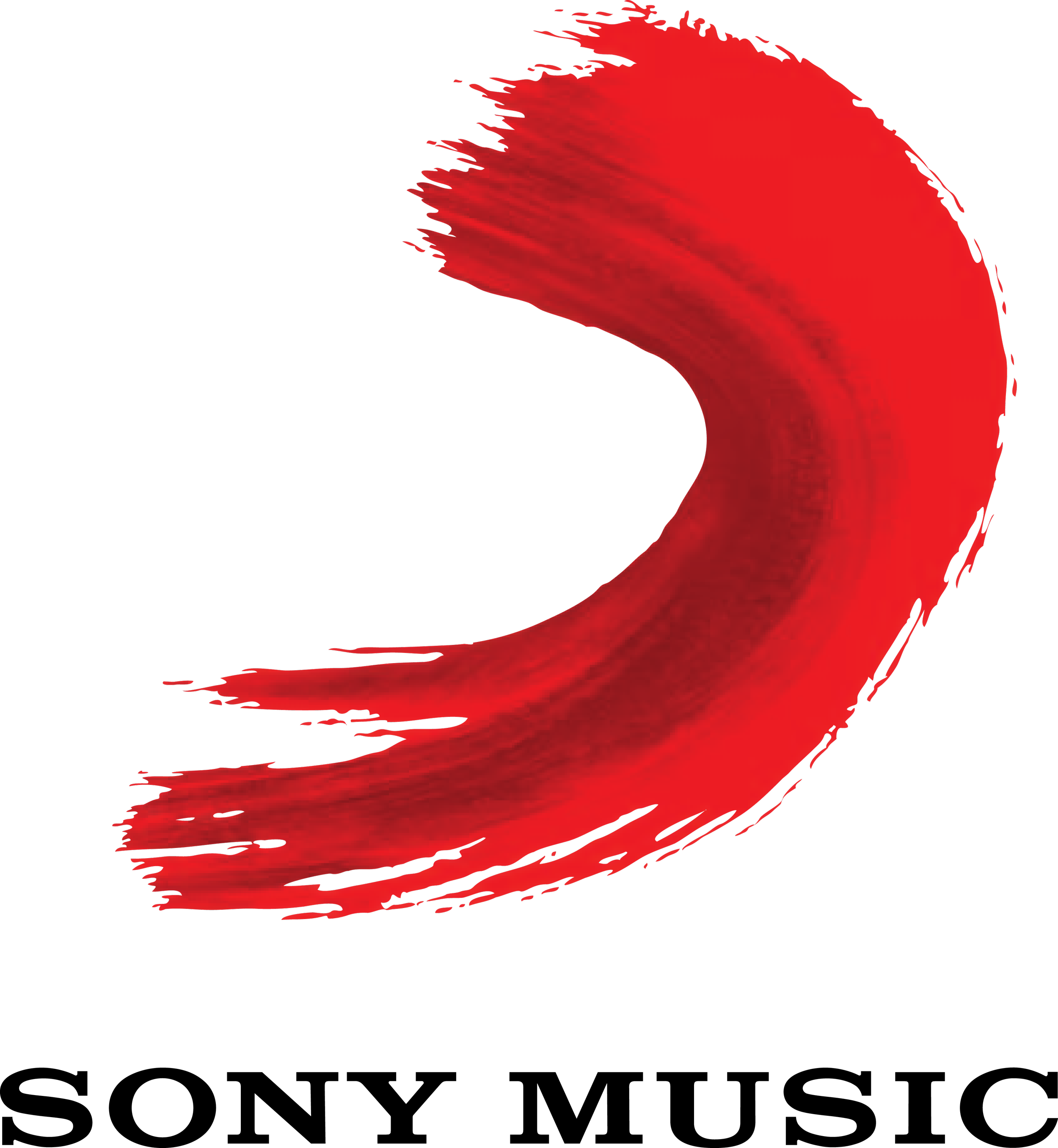 Red and black logo with a stylized, brushstroke-like design resembling a curved, sweeping shape on a black background.