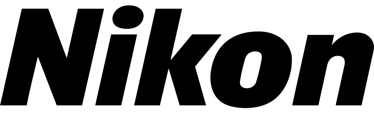 The word 'Nikon' in black, bold letters with a slanted design on a transparent background.