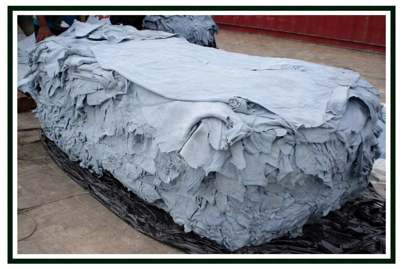 A large stack of Wet Blue Hides ready for container loading.