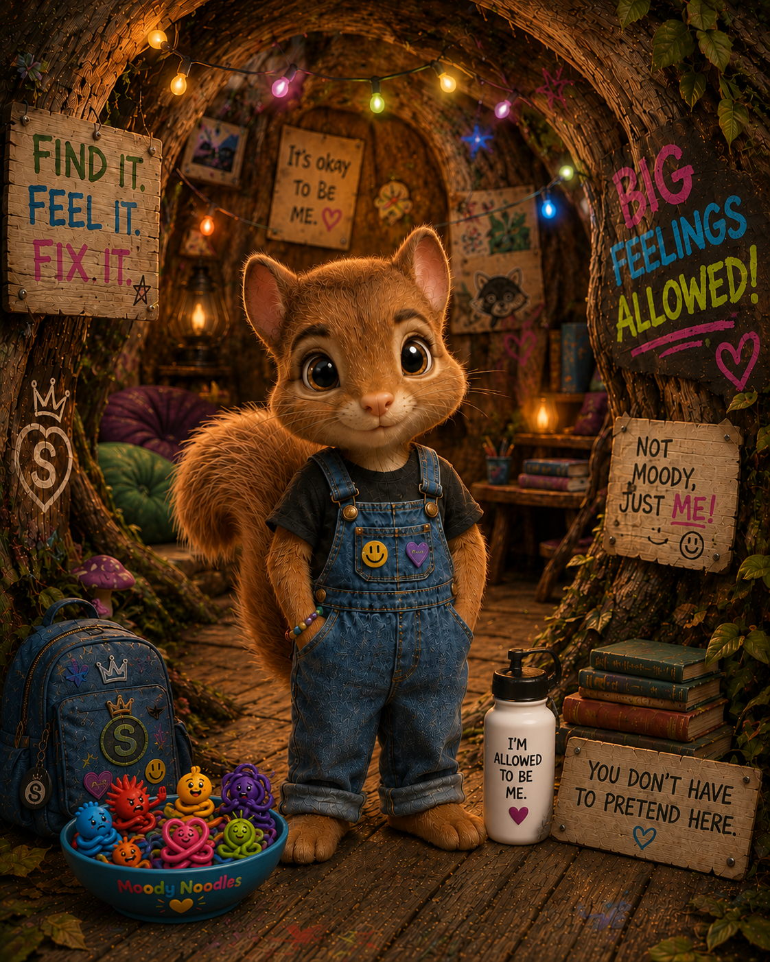 Stedman the squirrel welcomes visitors to The Hollow, a safe place inspired by The Aisle of Indifference where children can explore emotions and talk about life's challenges.