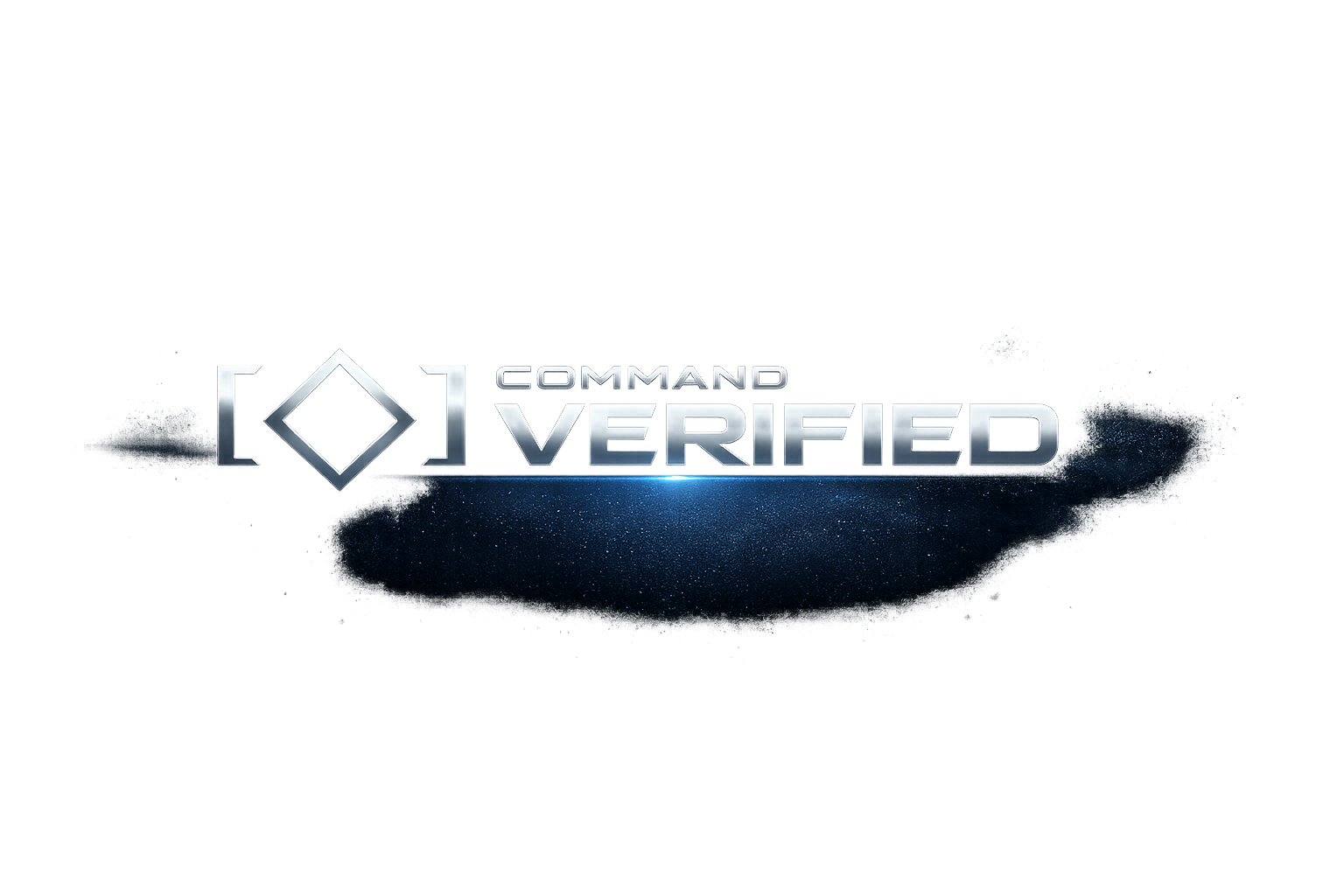 Digital artwork with the text 'Command Verified' in bold, metallic font, set against a colorful abstract background with pink, purple, blue, and green hues.