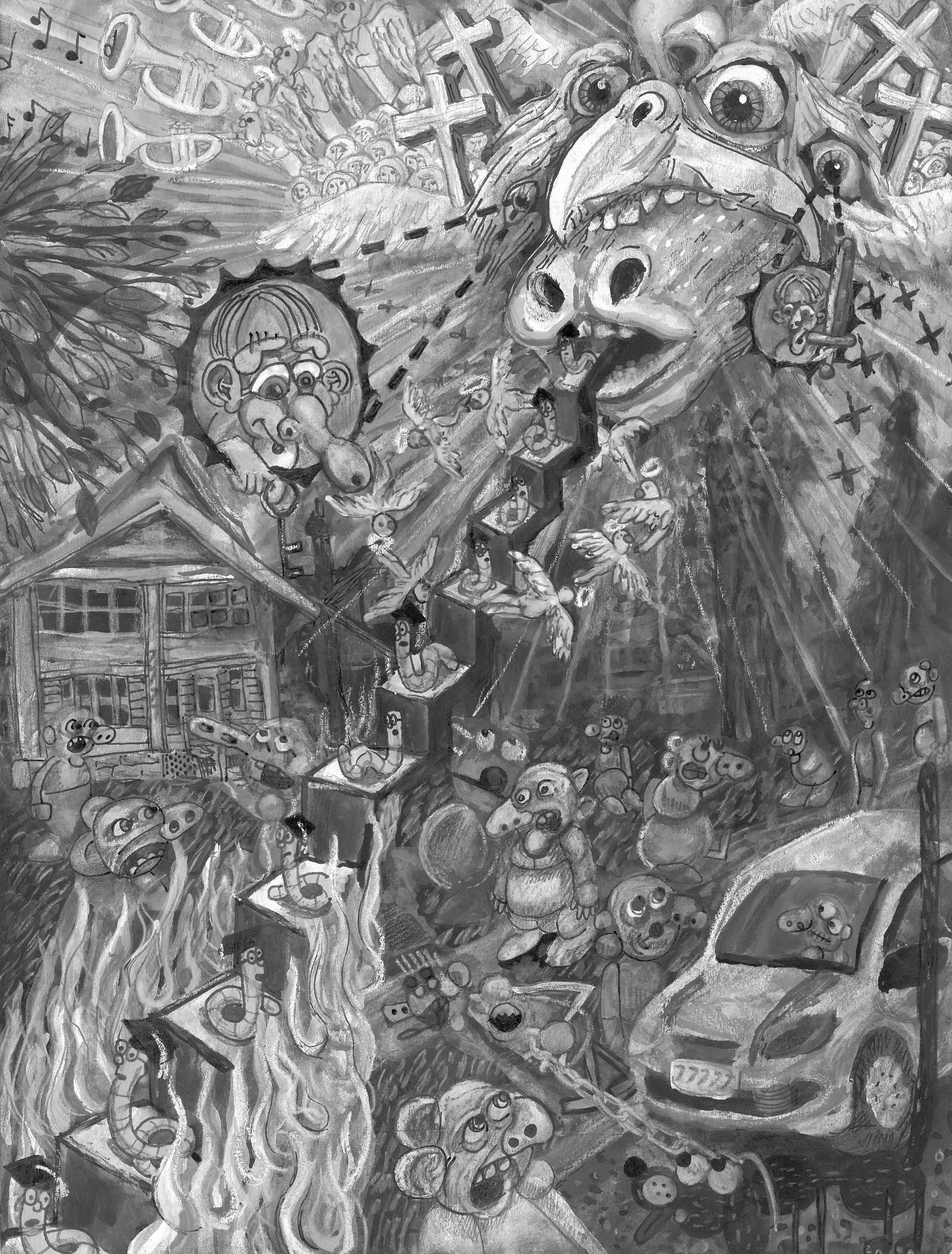 The Mouth of Heaven, mixed media on paper, 9" x 12", 2025