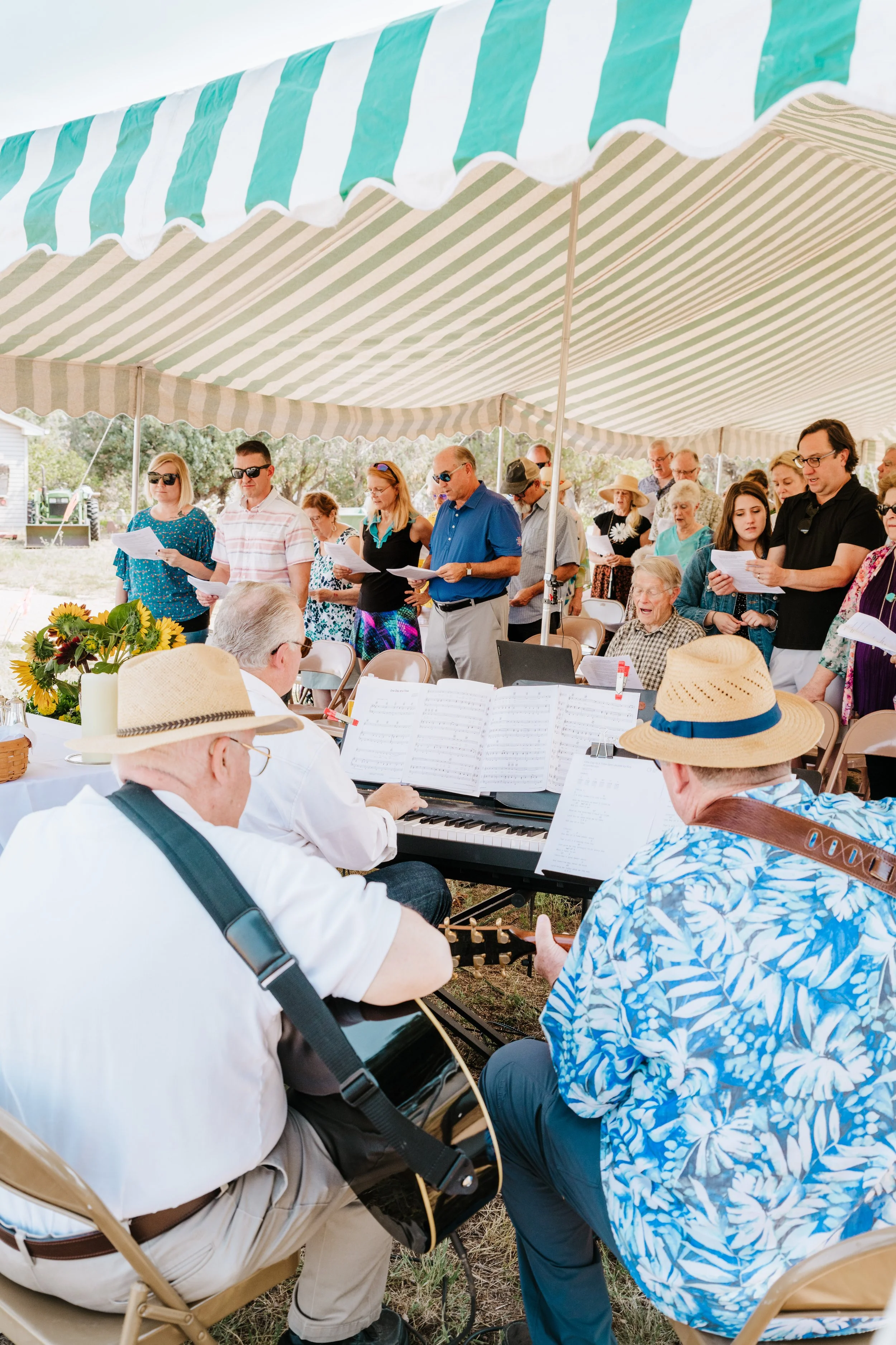 Music ministry at outdoor church service