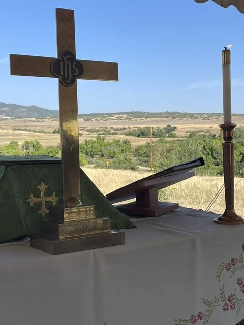 God's blessings abound. Summer Homecoming celebration altar in preparation for the Holy Eucharist