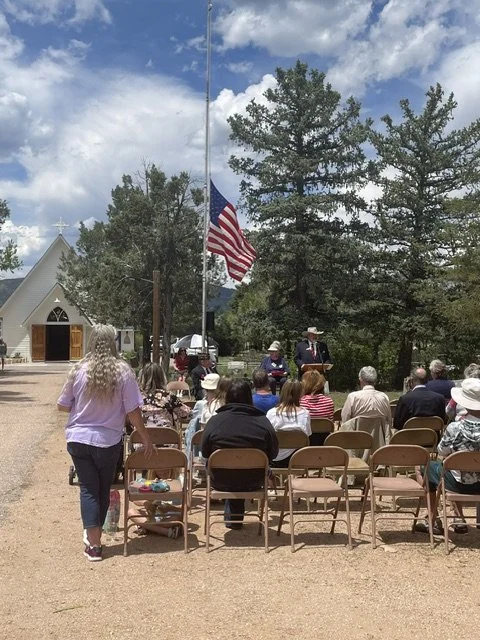 May 25, 2026 Memorial Day Ceremony. Douglas County Commissioner, American Legion, and Parishioner address the community and read the names of those who served and are laid to rest at Bear Canyon Cemetery