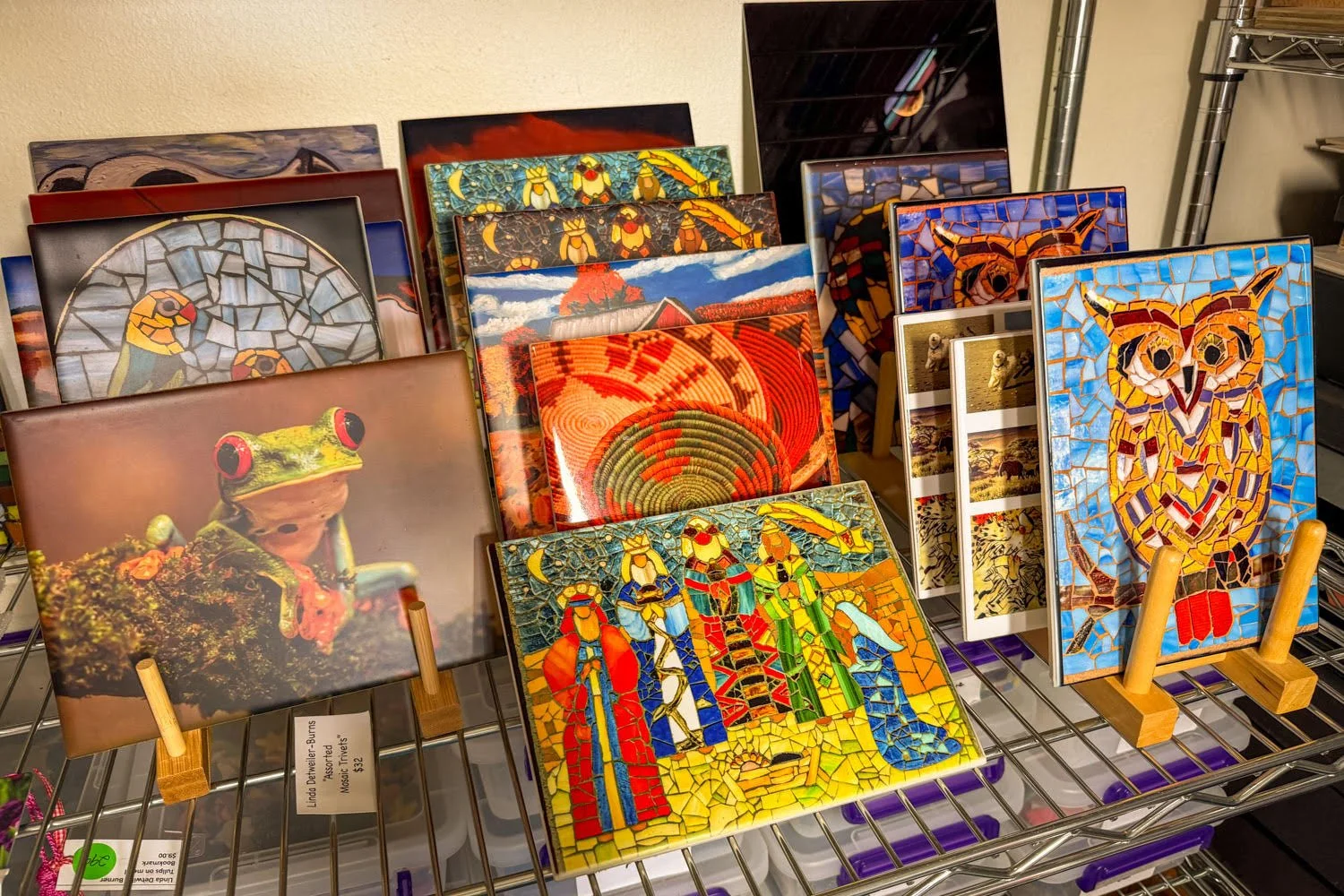 Collection of mosaic artwork, photography prints, and handcrafted functional art by Linda Detwiler Burner
