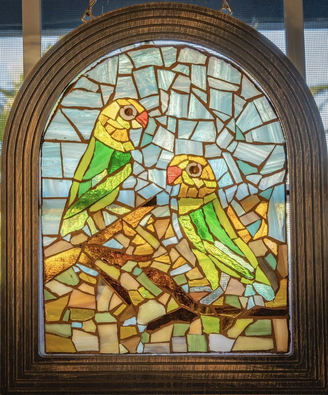 africian lovebirds mosasic on glass- Large.jpeg