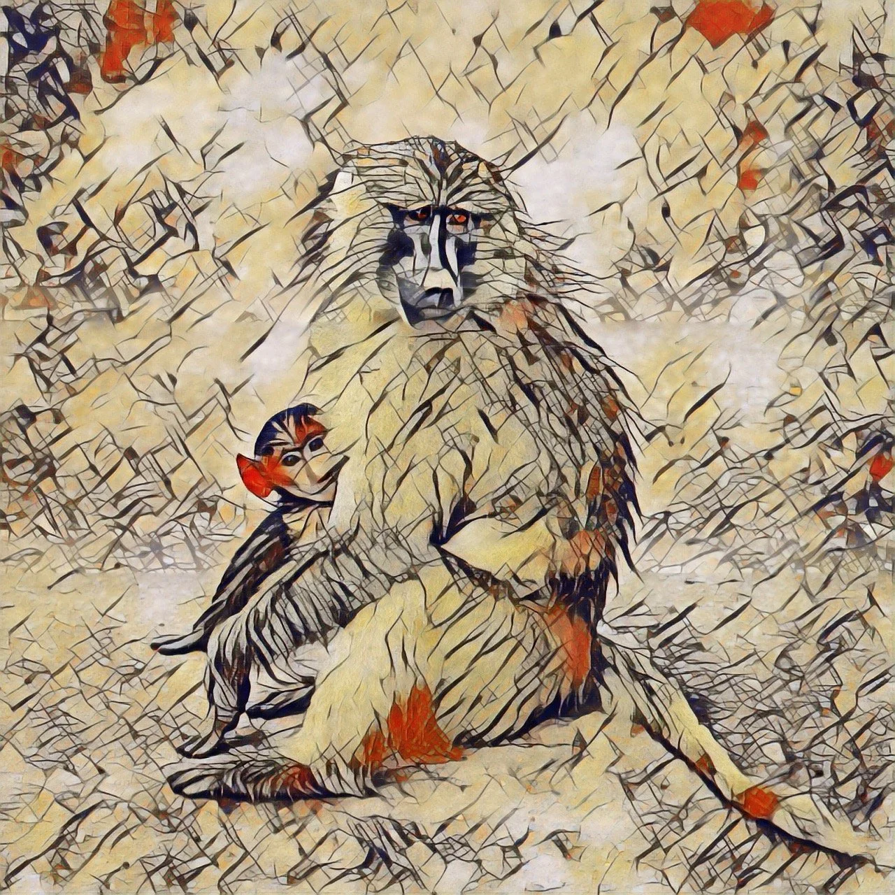 baboon baby and mom high abst1 Large.jpeg