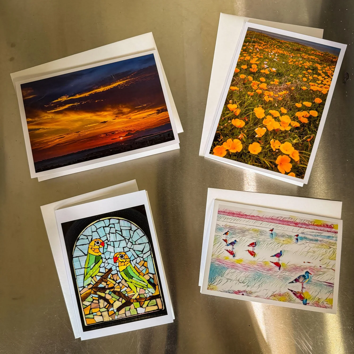 Art cards featuring photography, watercolor artwork, stained glass designs, and nature-inspired imagery by Linda Detwiler Burner