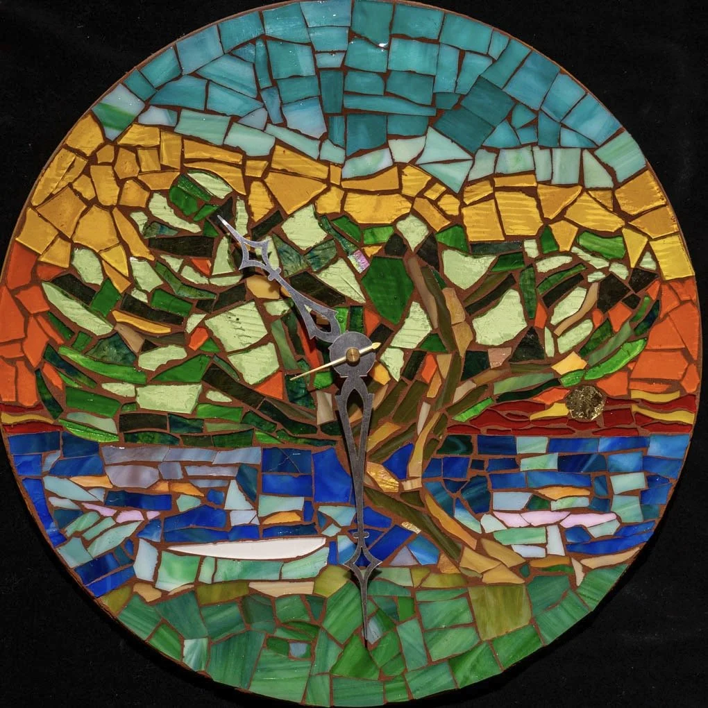 Central Coast Sunset Glass Mosaic Wood Clock-2786 Large.jpeg