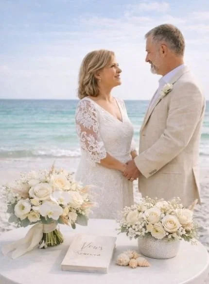 couple on beach vow renewal Clearwater