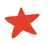 Red star with a distressed texture on a white background.